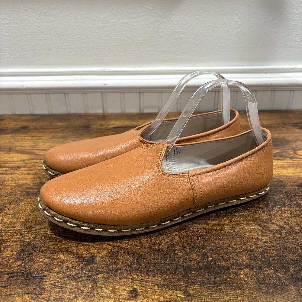 Sabah Mens Size 41 US 9-9.5 Shoes Turkish Brown Tan Leather Slip On Handmade - Picture 3 of 13
